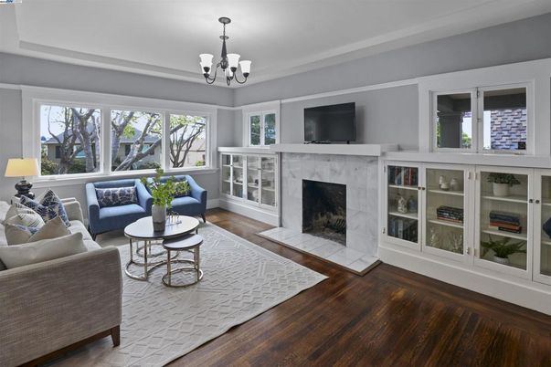 Chandelier, Fireplace, Interior, Living room, Wood Texture Flooring