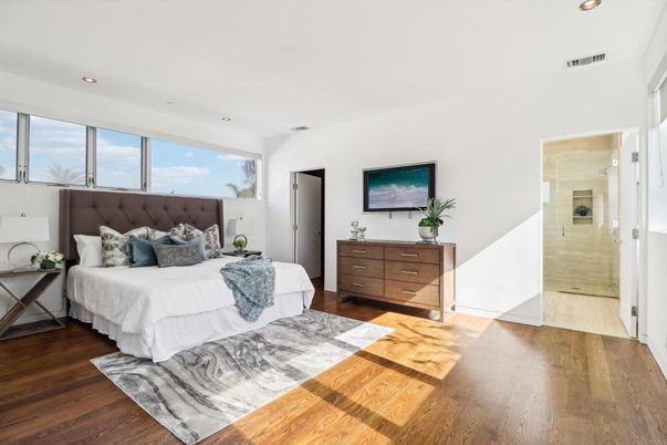 Bedroom, Interior, Recessed Lighting, Wood Texture Flooring