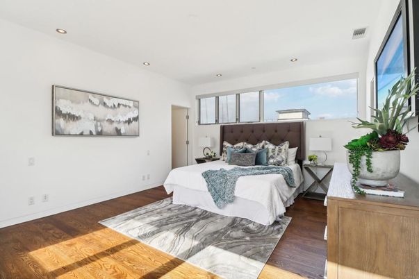 Bedroom, Interior, Recessed Lighting, Wood Texture Flooring