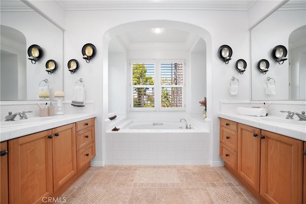 Bathroom, Dual Sink Vanities, Interior, Recessed Lighting, Tile Countertops