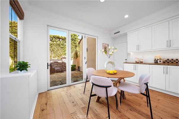 Dining room, Interior, Recessed Lighting, Wood Texture Flooring