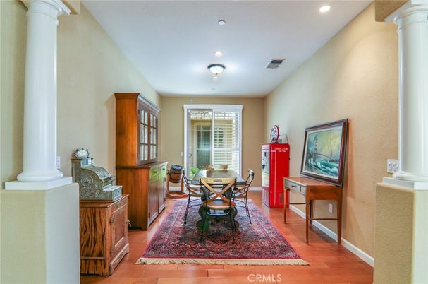 Dining room, Interior, Recessed Lighting, Wood Texture Flooring