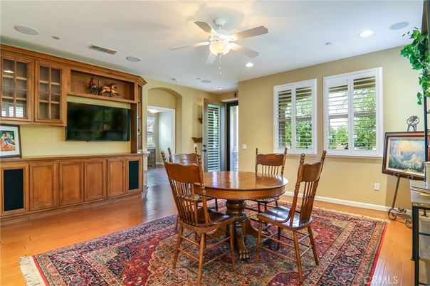 Dining room, Interior, Recessed Lighting, Wood Texture Flooring