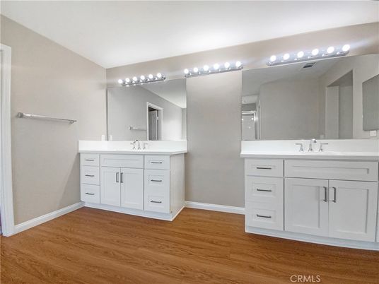 Bathroom, Dual Sink Vanities, Interior, Wood Texture Flooring