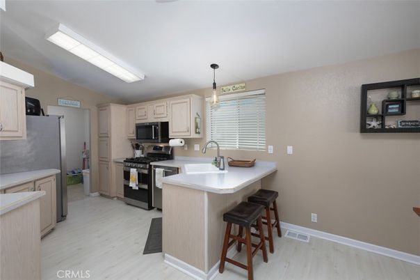 Interior, Kitchen, Pendant Lights, Stainless Steel Appliances, Wood Texture Flooring