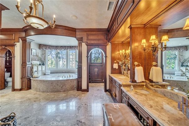Bathroom, Dual Sink Vanities, Interior, Recessed Lighting, Wooden Walls