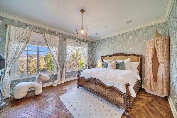 Bedroom, Interior, Pendant Lights, Wood Texture Flooring