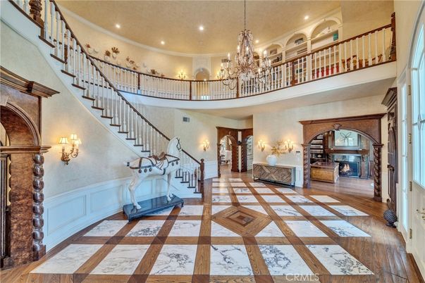 Chandelier, Fireplace, Interior, Marble, Recessed Lighting