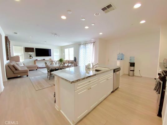 Dining room, Interior, Kitchen, Living room, Recessed Lighting, Wood Texture Flooring