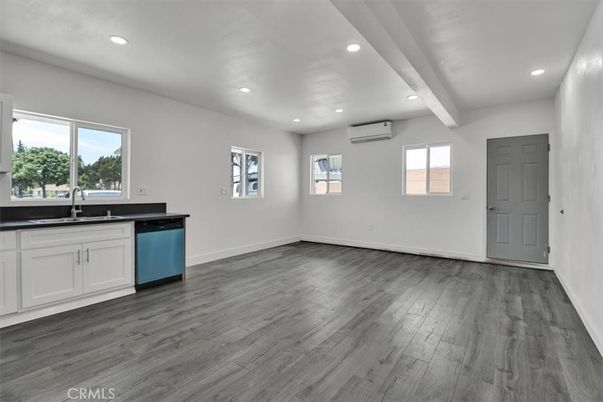 Empty room, Interior, Kitchen, Recessed Lighting, Wood Texture Flooring