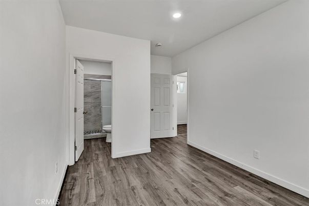 Bathroom, Empty room, Interior, Recessed Lighting, Wood Texture Flooring