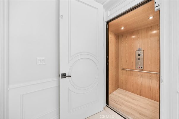 Elevator, Interior, Recessed Lighting, Wooden Ceilings, Wooden Walls