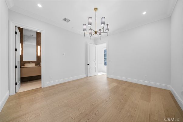 Bathroom, Chandelier, Empty room, Interior, Recessed Lighting, Wood Texture Flooring