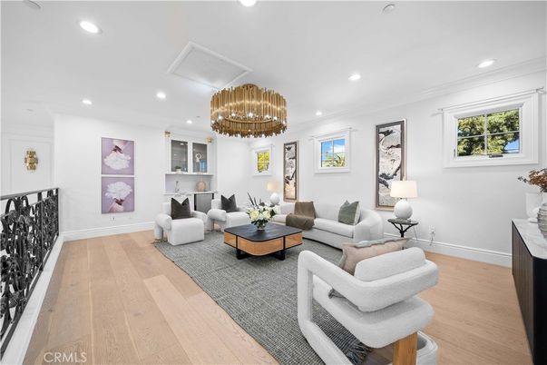 Chandelier, Interior, Living room, Recessed Lighting, Wood Texture Flooring