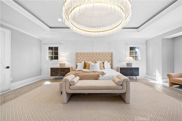 Bedroom, Interior, Pendant Lights, Recessed Lighting, Wood Texture Flooring