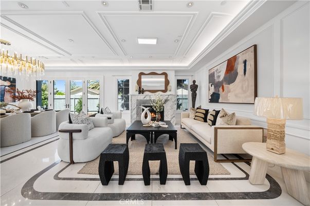 Chandelier, Dining room, Fireplace, Interior, Living room, Recessed Lighting