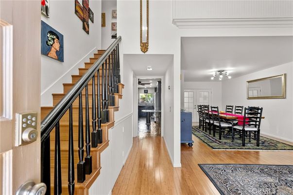 Dining room, Interior, Pendant Lights, Wood Texture Flooring