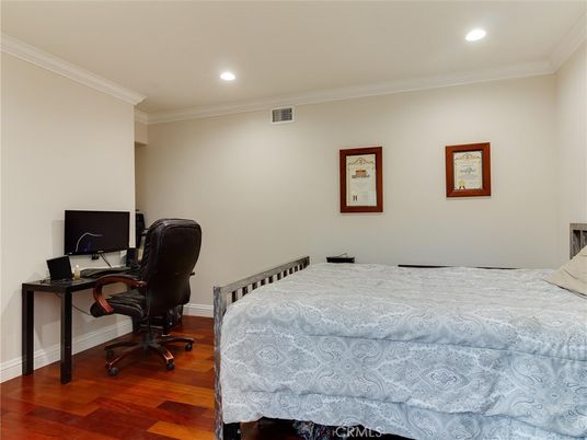 Bedroom, Home Office, Interior, Recessed Lighting, Wood Texture Flooring