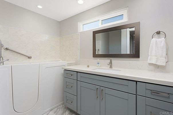 Bathroom, Dual Sink Vanities, Interior, Marble, Recessed Lighting