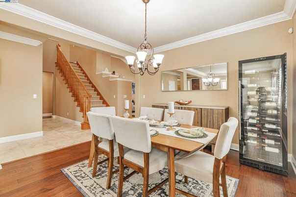 Chandelier, Dining room, Interior, Wood Texture Flooring
