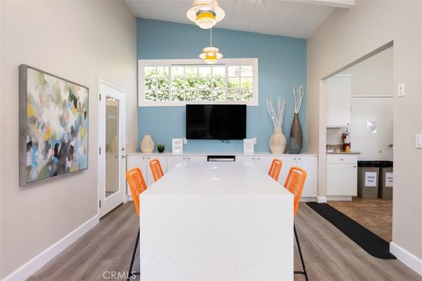 Dining room, Interior, Pendant Lights, Wood Texture Flooring