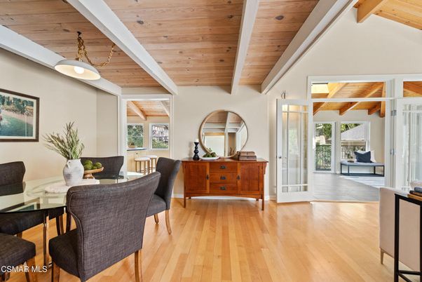 Dining room, Interior, Pendant Lights, Wooden Beams, Wooden Ceilings, Wood Texture Flooring