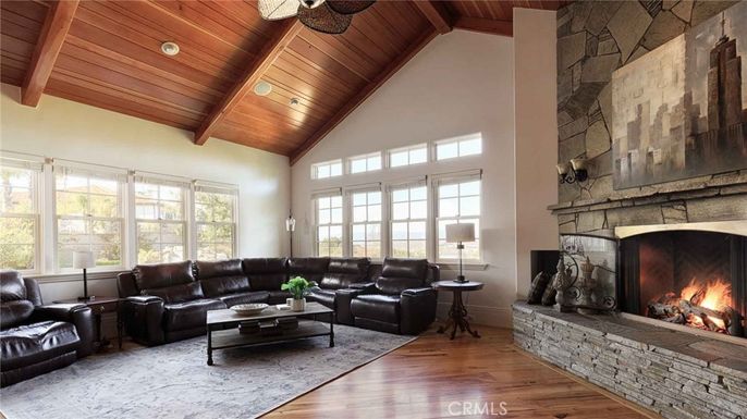 Fireplace, Interior, Living room, Stone Walls, Wooden Beams, Wooden Ceilings, Wood Texture Flooring