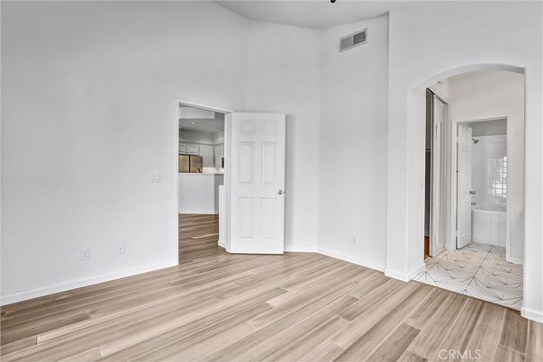 Empty room, Interior, Kitchen, Recessed Lighting, Wood Texture Flooring