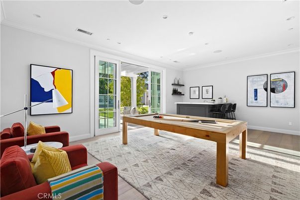 Billiard Table, Game Room, Interior, Recessed Lighting, Wood Texture Flooring