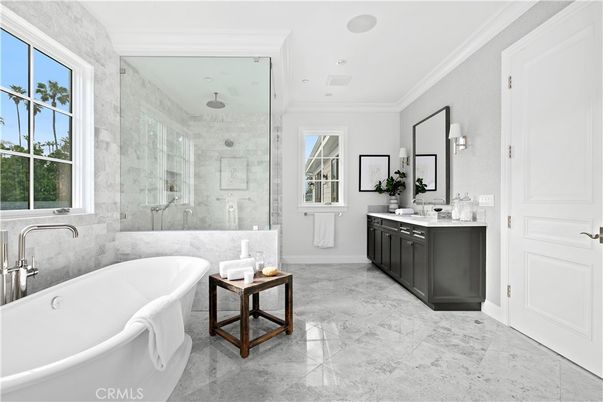 Bathroom, Dual Sink Vanities, Free Standing Baths, Glass Shower, Interior, Recessed Lighting