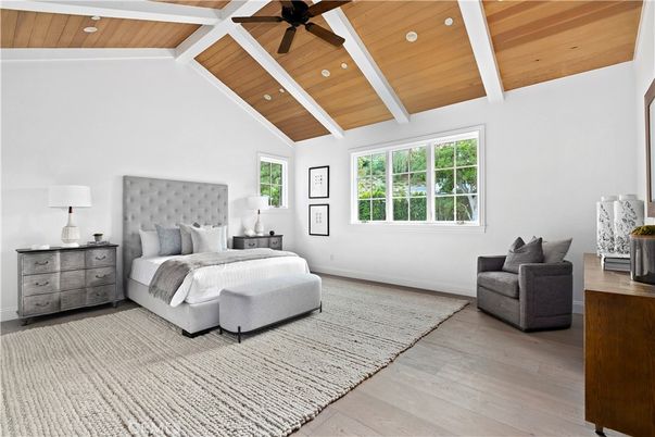 Bedroom, Interior, Recessed Lighting, Wooden Ceilings, Wood Texture Flooring