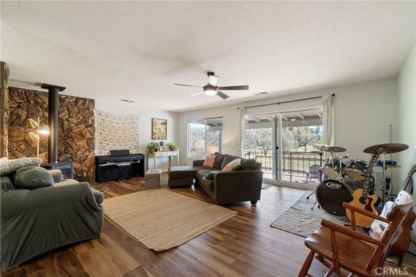 Fitness Equipment, Interior, Living room, Piano, Stone Walls, Wood Texture Flooring
