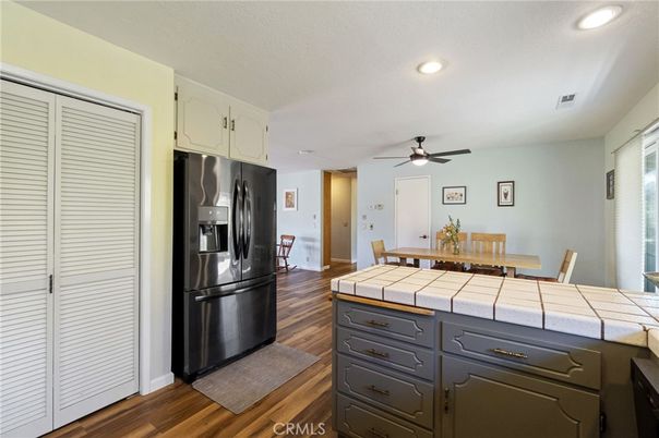Dining room, Interior, Kitchen, Recessed Lighting, Tile Countertops, Wood Texture Flooring