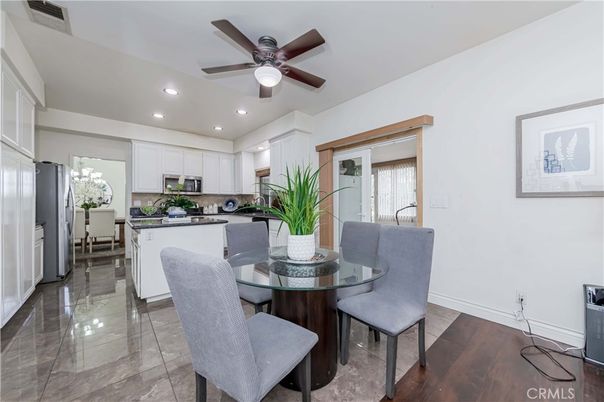 Dining room, Interior, Kitchen, Recessed Lighting, Wood Texture Flooring