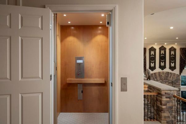 Elevator, Interior, Recessed Lighting, Wooden Walls