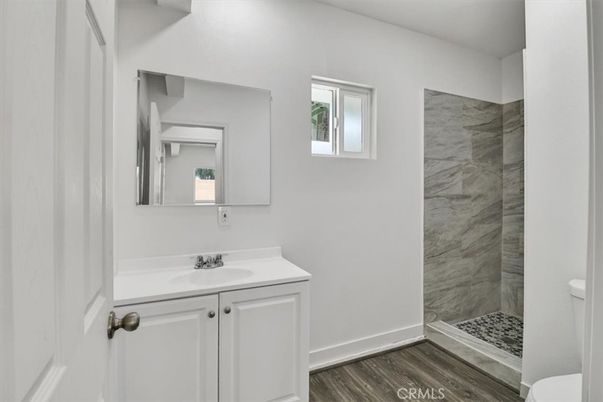 Bathroom, Interior, Marble Walls, Wood Texture Flooring