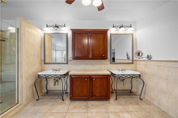 Bathroom, Dual Sink Vanities, Glass Shower, Interior, Tile Countertops