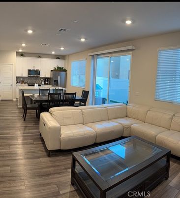 Dining room, Interior, Kitchen, Living room, Recessed Lighting, Wood Texture Flooring