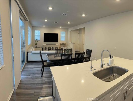 Dining room, Interior, Kitchen, Living room, Recessed Lighting, Wood Texture Flooring