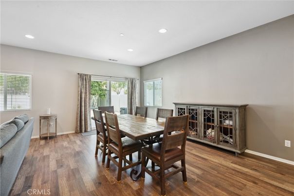 Dining room, Interior, Recessed Lighting, Wood Texture Flooring