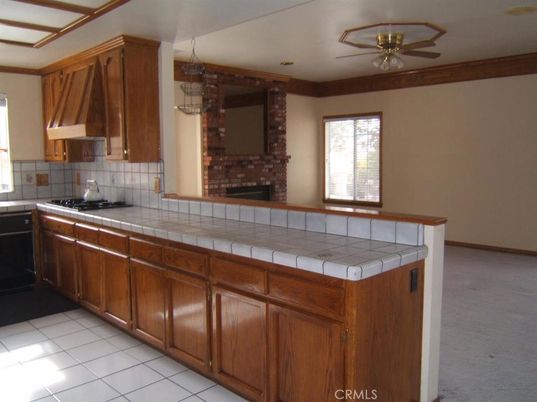 Fireplace, Interior, Kitchen, Tile Countertops