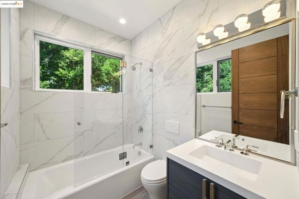 Bathroom, Glass Shower, Interior, Marble Walls, Recessed Lighting