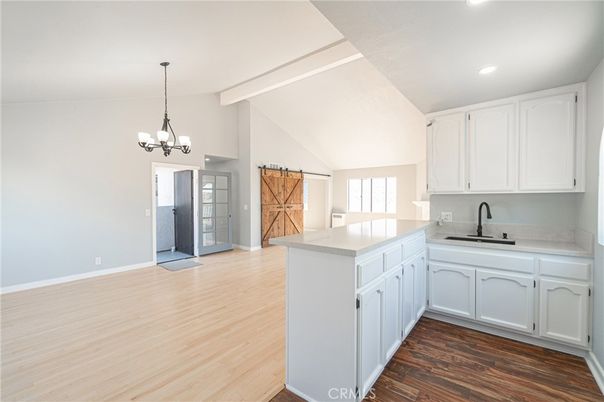 Chandelier, Interior, Kitchen, Recessed Lighting, Wood Texture Flooring