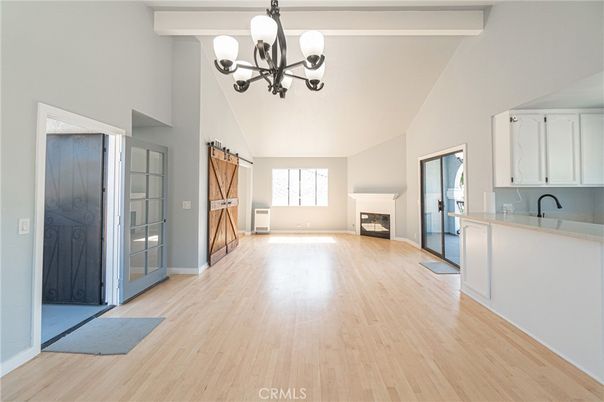 Chandelier, Empty room, Fireplace, Interior, Wood Texture Flooring