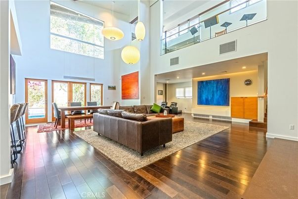 Dining room, Interior, Living room, Pendant Lights, Recessed Lighting, Wood Texture Flooring