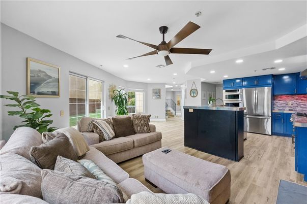 Interior, Kitchen, Living room, Recessed Lighting, Stainless Steel Appliances, Wood Texture Flooring