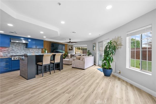 Interior, Kitchen, Living room, Recessed Lighting, Stainless Steel Appliances, Wood Texture Flooring