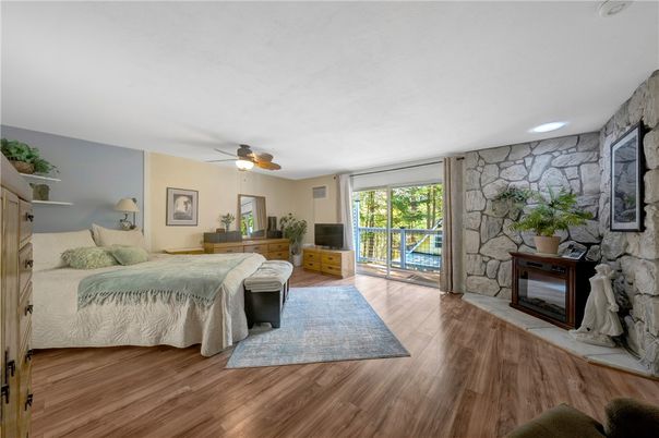 Bedroom, Interior, Stone Walls, Wood Texture Flooring