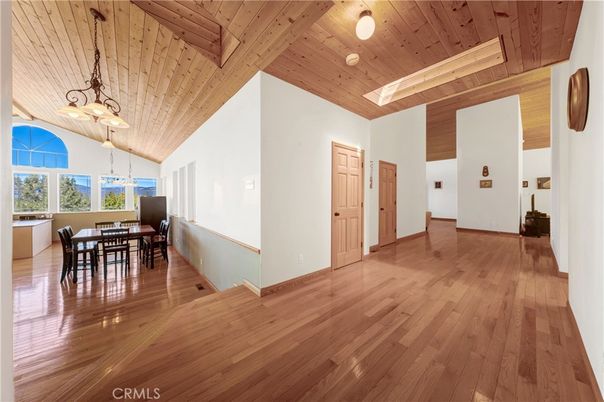 Dining room, Interior, Pendant Lights, Wooden Ceilings, Wood Texture Flooring