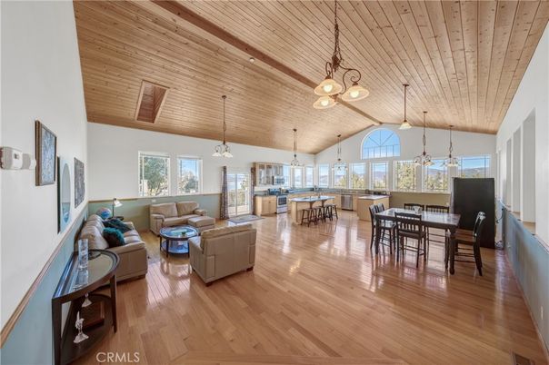 Dining room, Interior, Living room, Pendant Lights, Wooden Ceilings, Wood Texture Flooring